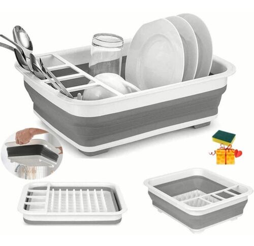 Escurridor Trastes Plegable Organizador Platos De Silicona Gris con Blanco