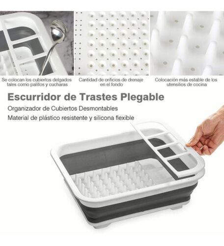 Escurridor Trastes Plegable Organizador Platos De Silicona Gris con Blanco