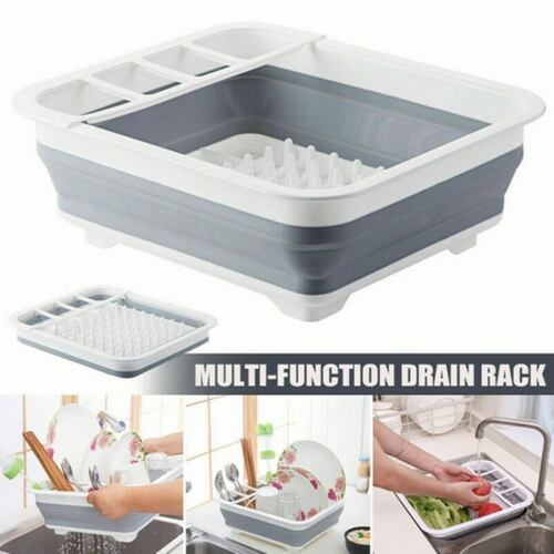 Escurridor Trastes Plegable Organizador Platos De Silicona Gris con Blanco