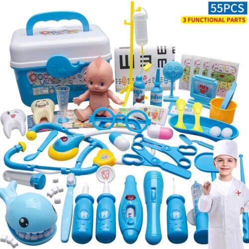 Set 55 Juguetes De Doctor Medicina Ambulancia Rol Para Niños Azul