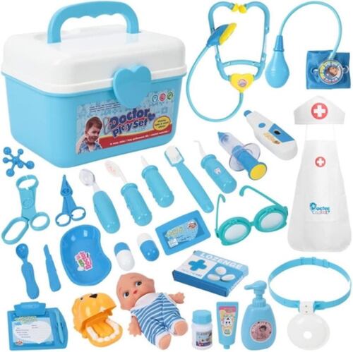 Set 55 Juguetes De Doctor Medicina Ambulancia Rol Para Niños Azul