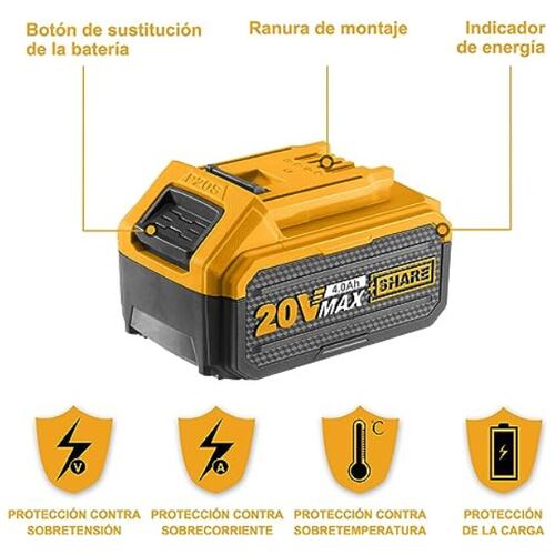 Bateria 20V Lit-Ion 5.0Ah Ingco Fbli2003 De Gran Capacidad
