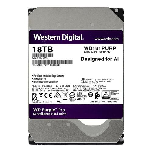 Disco Duro Interno Western Digital WD181PURP 18TB 7200RPM SATAIII.