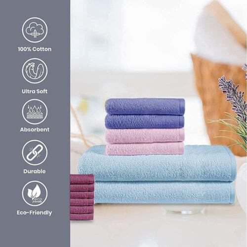 Kit De Toalla Baño Lana Coral Suave De Alta Densidad 10 Pzas Tonos Rosados Azules 