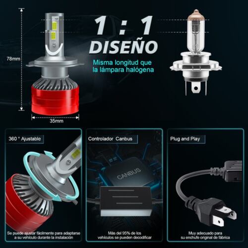 Kit De Faros Delanteros Led H4 Luz Alta Y Baja 70w