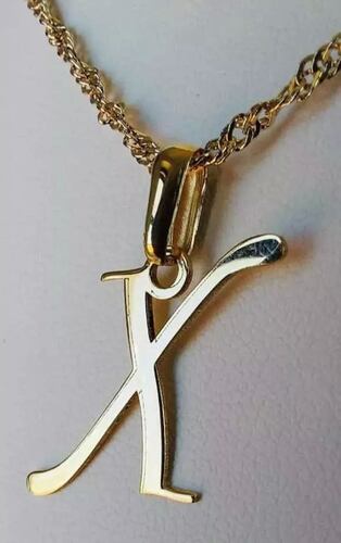 Juego Collar Letra X Lisa + Aretes Bola 10 K. + Regalo