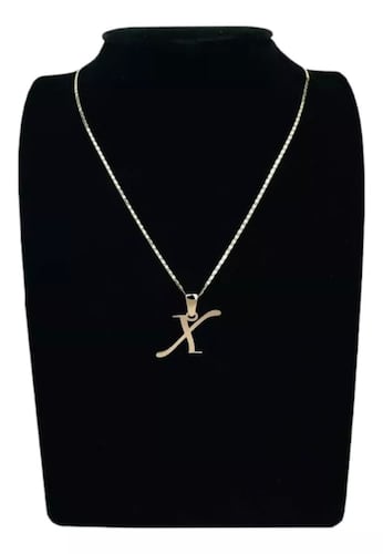 Juego Collar Letra X Lisa + Aretes Bola 10 K. + Regalo