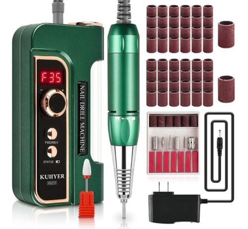 Kit Pulidor Esmeril Taladro Para Uñas Profesional 35000rpm Verde