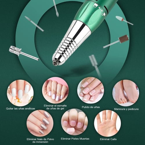 Kit Pulidor Esmeril Taladro Para Uñas Profesional 35000rpm Verde