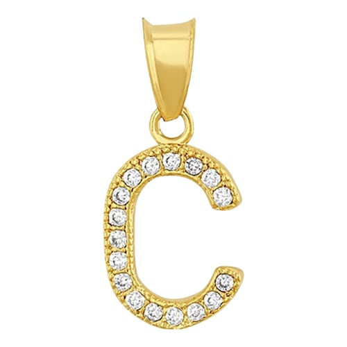 Juego Collar Letra C + Aretes Zirconias Oro 10 K. + Regalo