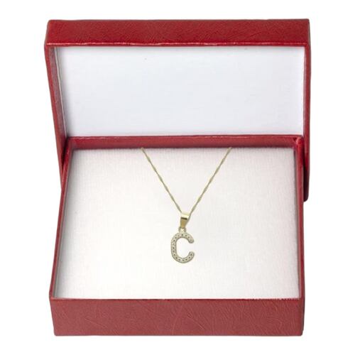 Juego Collar Letra C + Aretes Zirconias Oro 10 K. + Regalo