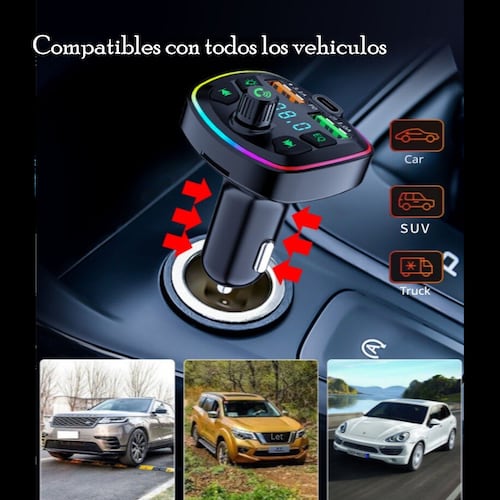 Transmisor Receptor Para Adaptador Bluetooth Auto Estéreo USB volumen música rgb luz led cargador.