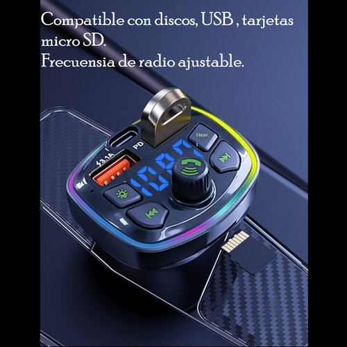 Transmisor Receptor Para Adaptador Bluetooth Auto Estéreo USB volumen música rgb luz led cargador.
