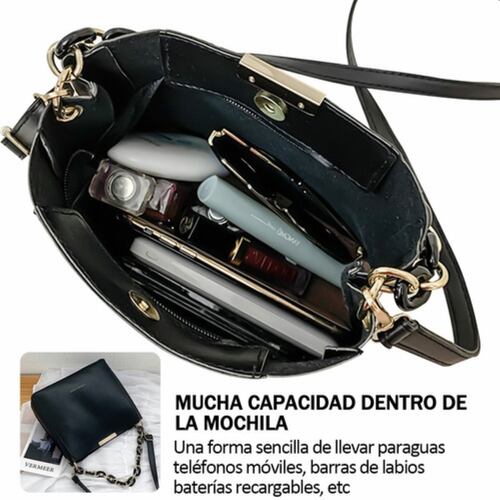 Bolso Mariconera Crossbody Moda Dama Con Cadena Negro