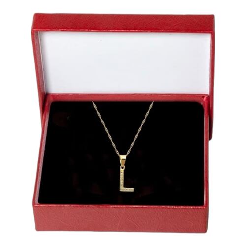 Juego Collar Letra L + Aretes Zirconias Oro 10 K. + Regalo