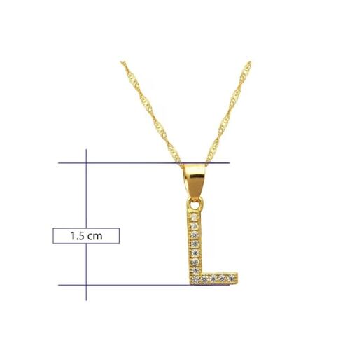 Juego Collar Letra L + Aretes Zirconias Oro 10 K. + Regalo