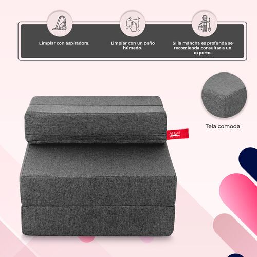 Sofá Cama Plegable Estilo Puff Individual  Gris Claro 