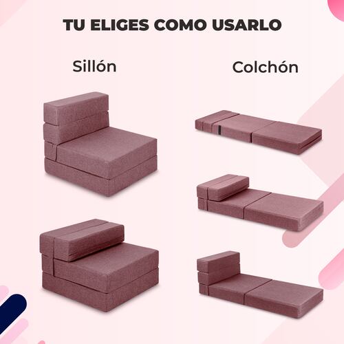 Sofá Cama Plegable Estilo Puff Individual  Rosa 
