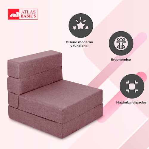 Sofá Cama Plegable Estilo Puff Individual  Rosa 