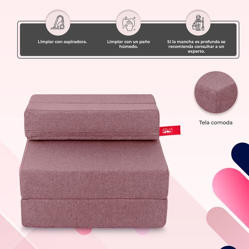 Sofá Cama Plegable Estilo Puff Individual  Rosa 