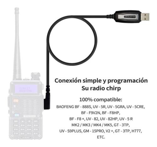 Cable Usb Radios Kenwood Uv 5r F9 Uv 82 Bf-888s 1m Ngro
