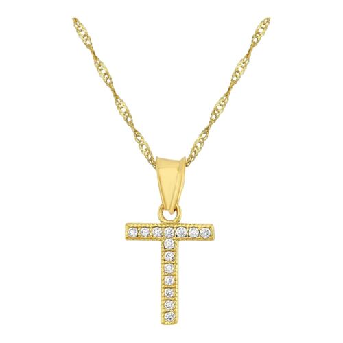 Juego Collar Letra T + Aretes Zirconias Oro 10 K. + Regalo