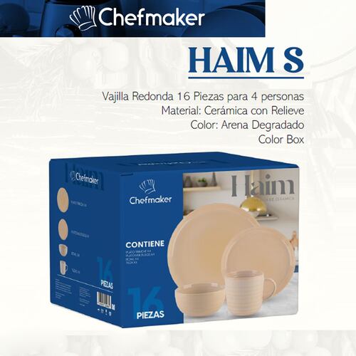 Chefmaker Vajilla De 16 Piezas Cerámica Minimalista Haim-S 