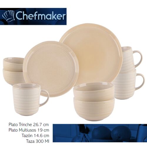 Chefmaker Vajilla De 16 Piezas Cerámica Minimalista Haim-S 