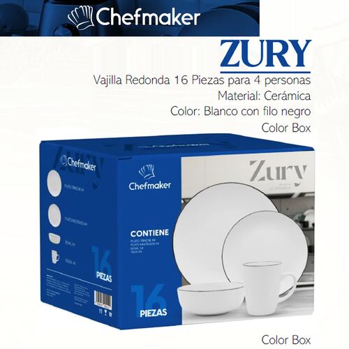Chefmaker Vajilla Zury Moderna Minimalista Cerámica 16 Piezas 4 Personas