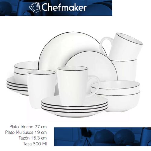 Chefmaker Vajilla Zury Moderna Minimalista Cerámica 16 Piezas 4 Personas