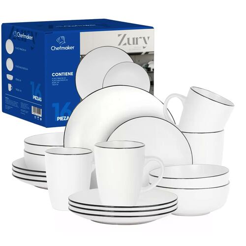 Chefmaker Vajilla Zury Moderna Minimalista Cerámica 16 Piezas 4 Personas