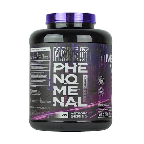 METEORA LABS | 100% Whey protein | Proteína hidrolizada de suero de leche con 24 gr | Baja en carbohidratos | Sin azúcares añadidos | BCAA | Con probióticos y enzimas digestivas | Proteína whey sabor Fresa | 65 Servicios | 2.27 kg