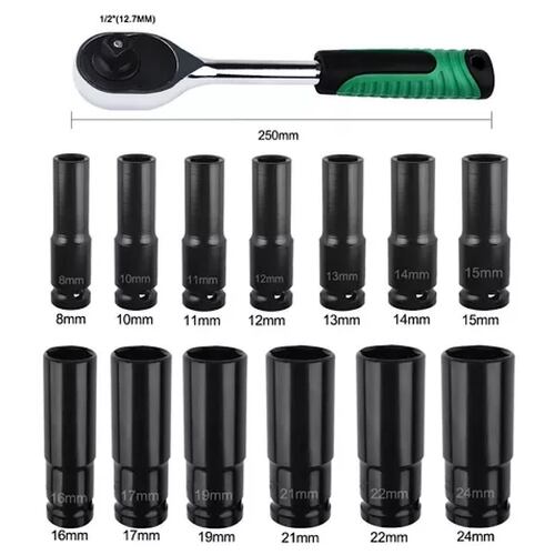 Kit De Llaves Vaso 1/2 Mecanica C/llave Carraca 14pz Shawty.