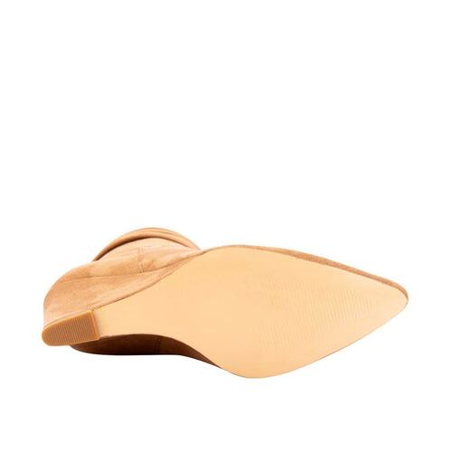 Botas de vestir Schatz color camel con arruga en tubo y tacón alto de cuña, mod. 1090111