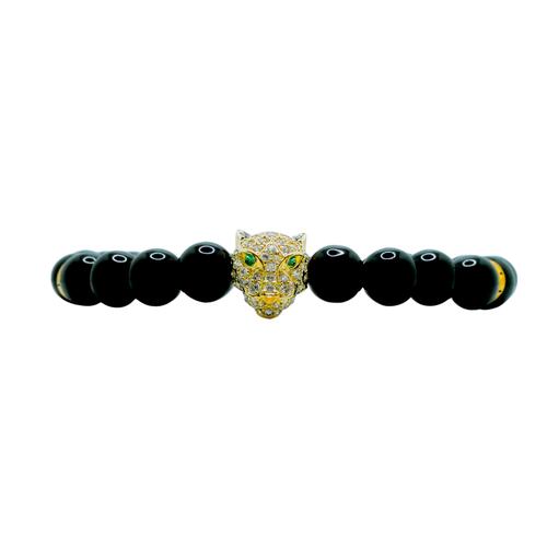 Pulsera Jaguar chapa oro 14k piedra ónix.