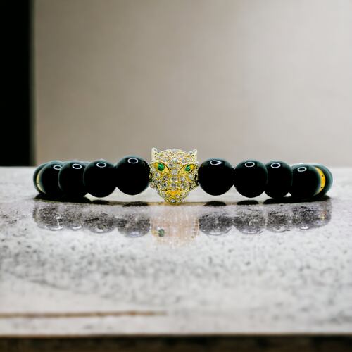 Pulsera Jaguar chapa oro 14k piedra ónix.