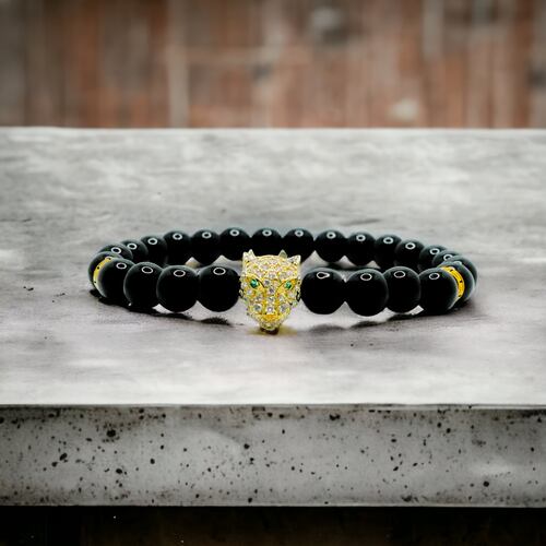 Pulsera Jaguar chapa oro 14k piedra ónix.