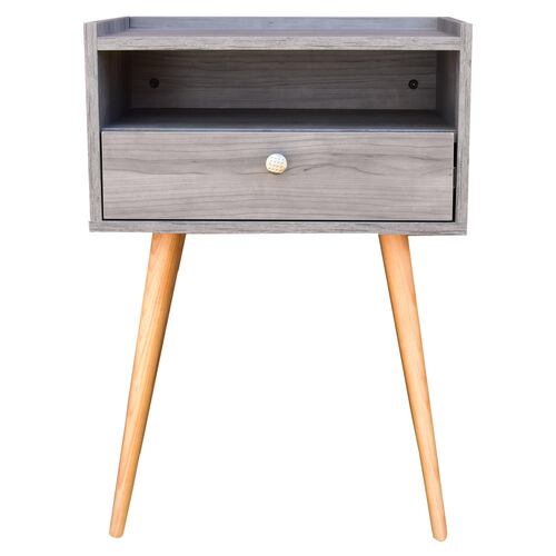 Buro Viena Hogare o mesa de noche, Minimalista, Fácil armado, Fabricado en melamina texturizada, Herrajes de acero, Práctico diseño, Resistente, Para tu recámara o sala, Color Gris.