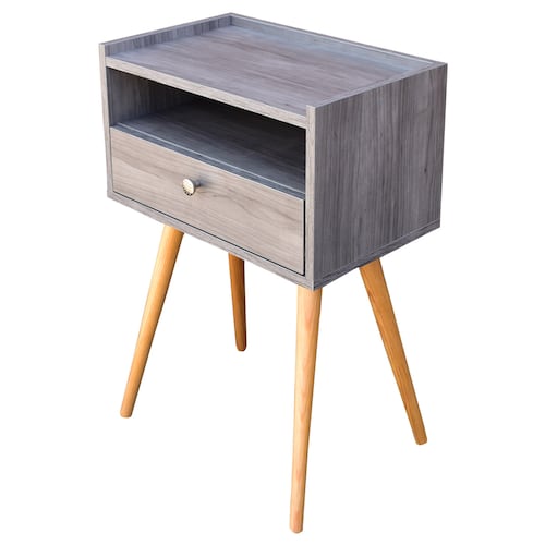 Buro Viena Hogare o mesa de noche, Minimalista, Fácil armado, Fabricado en melamina texturizada, Herrajes de acero, Práctico diseño, Resistente, Para tu recámara o sala, Color Gris.