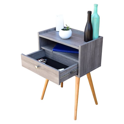Buro Viena Hogare o mesa de noche, Minimalista, Fácil armado, Fabricado en melamina texturizada, Herrajes de acero, Práctico diseño, Resistente, Para tu recámara o sala, Color Gris.