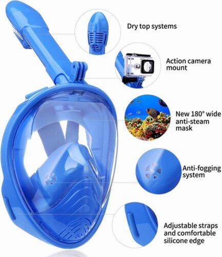 Mascara Snorkel 180º Rango De Visión Lentes Antiniebla Azul S/M