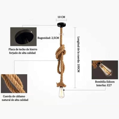 Lámpara Colgante De Cuerda De Cáñamo De 1m 3 Pz