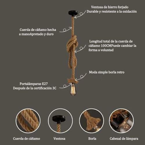 Lámpara Colgante De Cuerda De Cáñamo De 1m 3 Pz