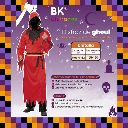 Disfraz de Halloween fantasma rojo de tela fiesta disfraces día de muertos unitalla adulto.