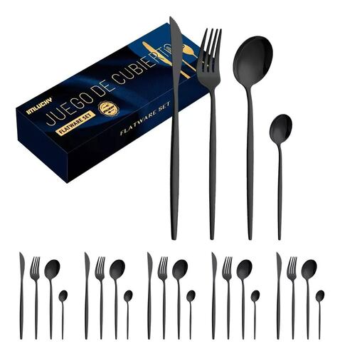 Juego De Cubiertos De Acero Inoxidable color negro, 24 Piezas.