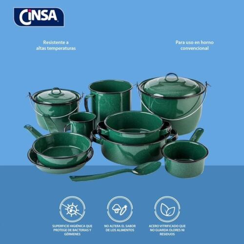 Batería De Cocina Clásica De Peltre 12 Piezas Verde