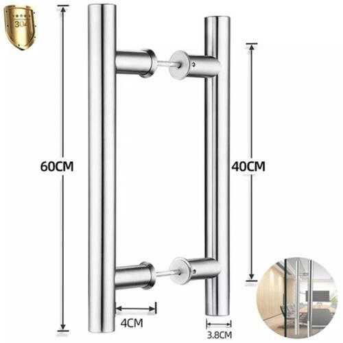 Jaladera Acero Inoxidable Tipo H Puerta Cristal,60cm Plata 