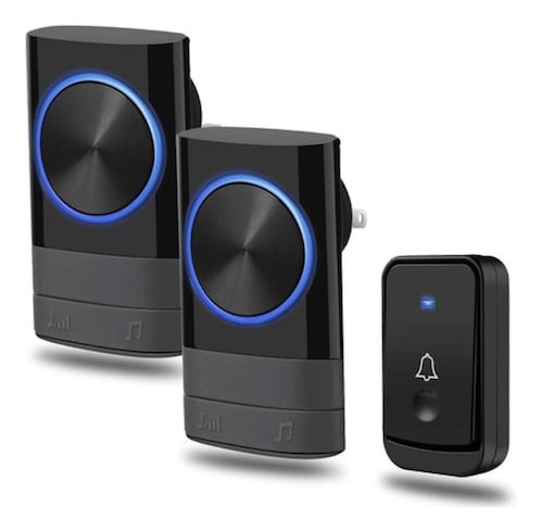 Timbre Inalámbrico Con 2 Receptores Y 1 Botón Negro