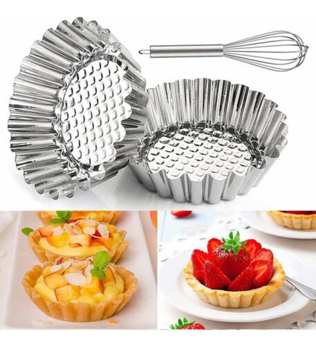 24 Pzs Moldes Mini Tartas De Acero Inoxidable Reutilizable Plata 