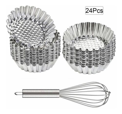 24 Pzs Moldes Mini Tartas De Acero Inoxidable Reutilizable Plata 